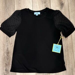 CeCe Black Top with Textured Sleeves